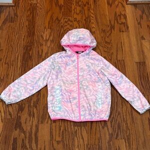 Lands' End, Girls, Waterproof Hooded Packable Rain Jacket, Size L, Pastel TieDye